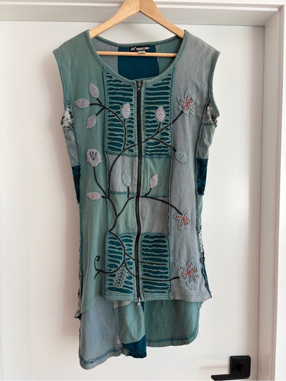 Canadian Brand Leopard and Roses 100% Cotton Embroidered Zip-Front Tunic